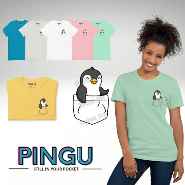 Pinguin in Der Tasche - Kurzarm T-Shirt Pocket Pet Shirt Mit Pinguinmotiv Lustiges