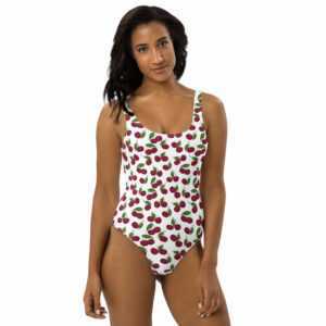 Rockabella Cherry Kirschen, Einteiliger Badeanzug Swimsuit, Weiß, Xs - 3Xl