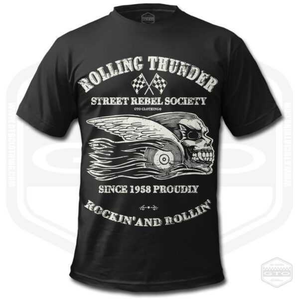 Rollin Thunder Rockin Und Herren T-Shirt Schwarz | Skull Art Geschenkidee S-6xl Hergestellt in Usa