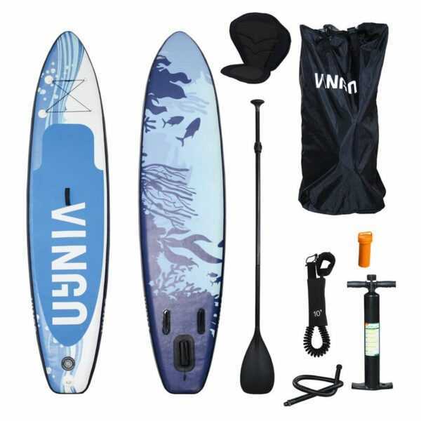 SUP Board,Surfboard Aufblasbar Stand Up paddle 305cm, Rucksack - Paddling Board Blau und weiß Mit Sitz - Wolketon