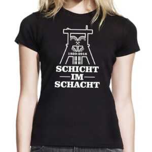 Schicht Im Schacht Zeche Bergbau Kumpel Förderturm Bottrop Nrw Nordhein Westfalen Bochum Essen Dortmund Herne Pott Damen Girlie Lady T-Shirt