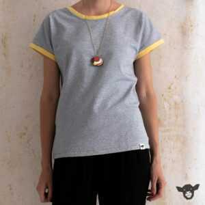 Schmal Gestreiftes T-Shirt Für Damen Mit Angeschnittenen Ärmeln, Farbig Abgesetzten Bündchen Und Rundhalsausschnitt in Vier Größen, Gr. Xs-L