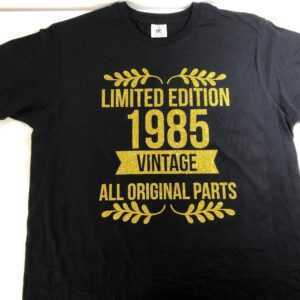 Schwarzes Goldglitzer Geburtstags T-Shirt, Limited Edition, Vintage Mit Geburtsjahr Und All Original Parts, Geburtstagstipp, Glitzer Gold