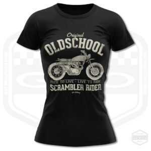 Scrambler Oldschool Motorradfahrer Damen T-Shirt Schwarz | Geschenkidee S-2xl Hergestellt in Usa