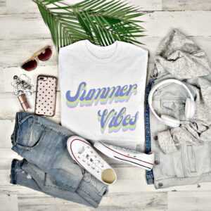 Sommer Vibes Jersey Kurzarm T-Shirt, Sommer Damen Shirt, Strand T-Shirts, Urlaub T-Shirts, Shirts Für Mädchen, Süße Shirts