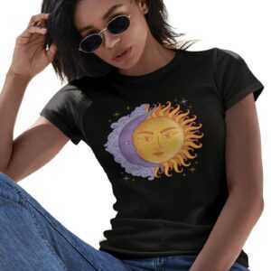 Sonne Und Mond T-Shirt Frau Sterne Spiritual Shirt Damen Mondphasen Boho Grafik Tshirt