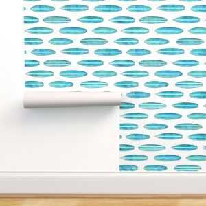 Surfboard Tapete - Aquarell Blau By Littlearrowdesign Selbstklebende Rolle Von Spoonflower