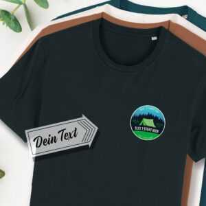 T-Shirt Camping, Personalisierter Text, Bio-T-Shirt Unisex, Bedruckt, Personalisiert, Biobaumwolle