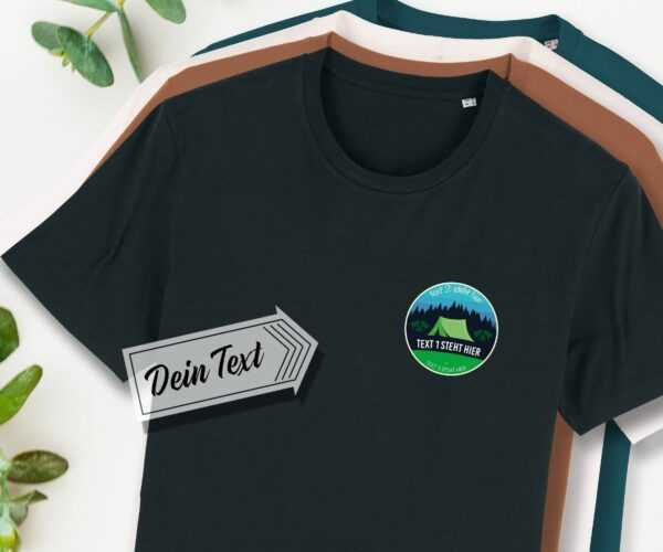 T-Shirt Camping, Personalisierter Text, Bio-T-Shirt Unisex, Bedruckt, Personalisiert, Biobaumwolle