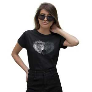 T-Shirt Damen Löwe Mit Herz Grafik Wild Frauen Shirt Natur Tiermotiv