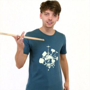 T-Shirt Drums, Männer, Blau, Petrol, Schlagzeug, Percussion, Welt, Kurzarm, Rundhals
