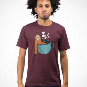 T-Shirt Herren Faultier in Kaffee Lustig Shirt Mann Geschenk Tiermotiv Witzig Grafik Besonders Tshirt