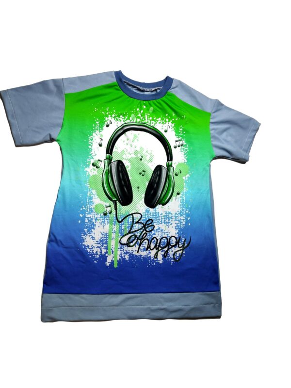 T-Shirt Jersey Eisblau Kopfhörer Musik Be Happy Teenager Blau Grün