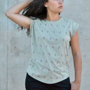 T-Shirt Mit Blättermuster Lindgrün, Oberteil Frauen Tier Print, Lockeres Top, Sommermode Damen