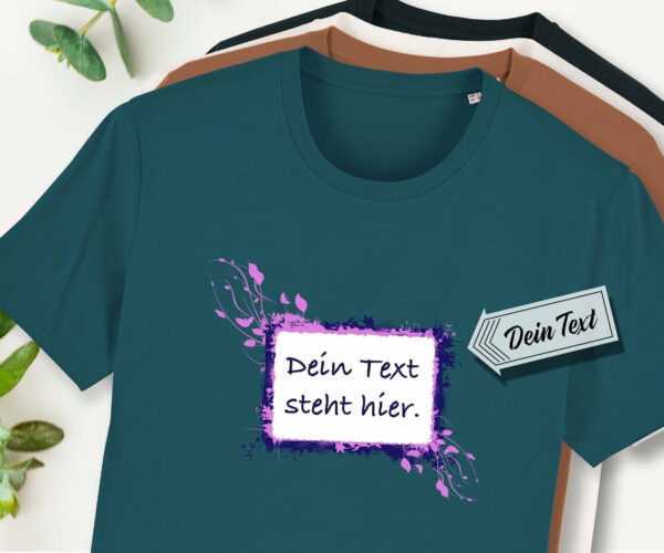 T-Shirt Mit Blumenranke, Personalisierter Text, Bio-T-Shirt Herren, Bedruckt, Personalisiert, Baumwolle, Jersey