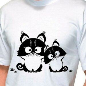 T-Shirt Mit Flock Druck Aufdruck Transfer Zwei Katzen