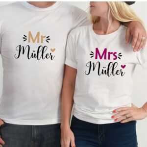 T-Shirt Mrs Oder Mr. Bride Braut Auch Mit Namen Und Datum Statement Shirt