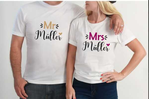 T-Shirt Mrs Oder Mr. Bride Braut Auch Mit Namen Und Datum Statement Shirt