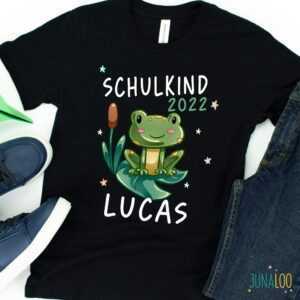 T-Shirt Schulkind 2022 Junge Frosch Einschulung Schulanfang Mit Namen Personalisiert/Kinder