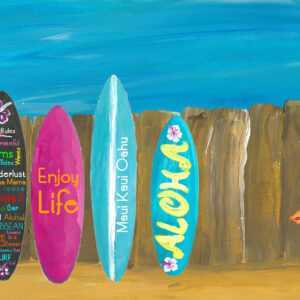 The Summer & Palms Surfboard Strandwand - Fine Art Print