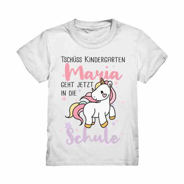 Tschüss Kindergarten T-Shirt Einschulung Schulanfänger Einhorn Schulanfängerin Geschenk Shirt Outfit Name Personalisiert Schulkind