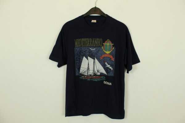 Vintage Denia 90S Souvenir T-Shirt Mit Print, Größe L, Illustration, Blau | Kk/21/06/600