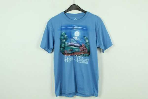 Vintage Mayon Vulkan 90S Souvenir T-Shirt Mit Print, Größe S, Illustration, Blau | Kk/21/07/031