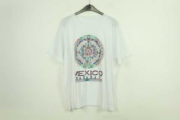 Vintage Mexiko 90S Souvenir T-Shirt Mit Print, Größe Xl, Illustration, Weiß | Kk/21/08/131