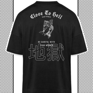 Vintage Oversize T-Shirt - Nah Zur Hölle Schwarzes Urban Hip Hop Shirt Mit Grafik Betende Hände Geldschein