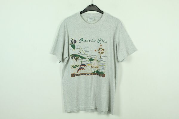 Vintage Puerto Rico 90S Souvenir T-Shirt Mit Print, Größe M, Illustration, Grau | Kk/21/07/019