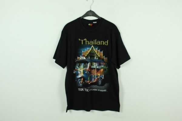 Vintage Thailand 90S Souvenir T-Shirt Mit Print, Größe L, Illustration, Schwarz | Kk/21/07/059
