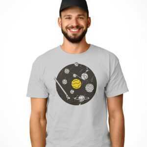 Vinyl Mit Planeten T-Shirt Herren Musik Grafik Cosmos Tshirt Mann Geschenk Geburstag Dj Shirt
