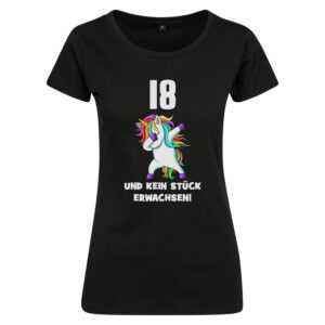 Witziges Damen T-Shirt Zum 18. Geburtstag Mit Einhorn Und Spruch 18 Kein Stück Erwachsen