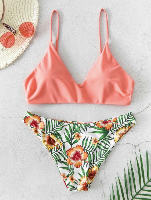 ZAFUL Bikini Badeanzug mit Blumen Blattdruck S Orange rosa