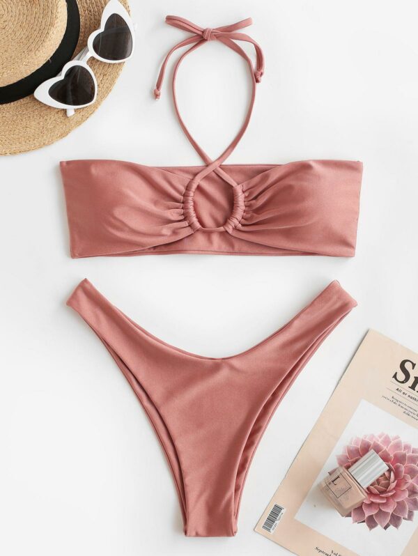 ZAFUL Bikini Badeanzug mit Hohem Schnitt und Mehreren Schichten S Hell pink