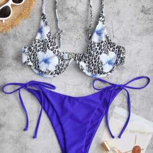 ZAFUL Gebundener Leopard Blumen Bikini Badebekleidung S Blau