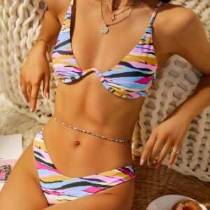 ZAFUL Hochgeschnittener Bikini Badeanzug mit Abstraktem Druck M