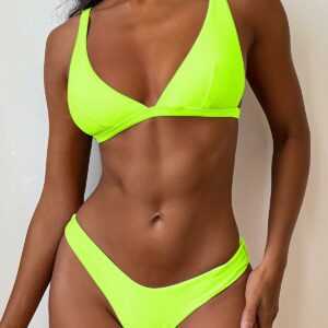 ZAFUL Hochgeschnittener Tiefer Neon Bikini Badeanzug S Gelb grün