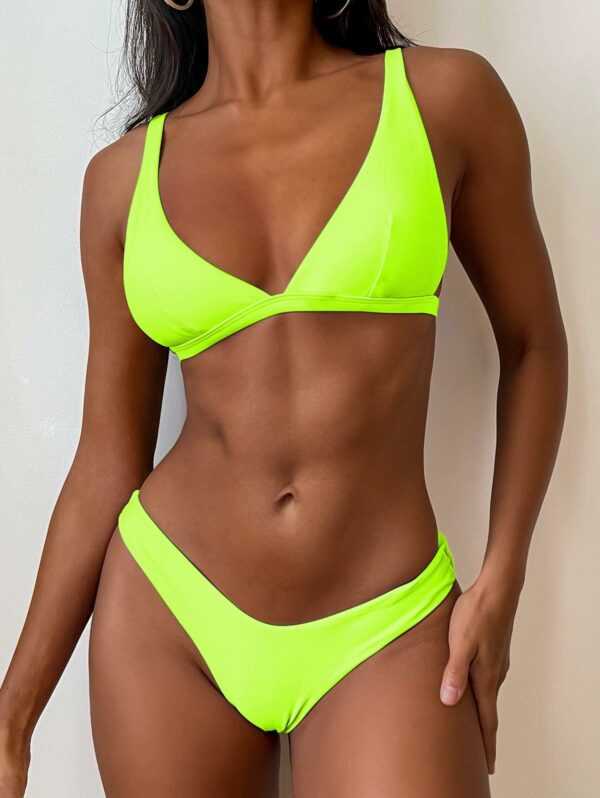 ZAFUL Hochgeschnittener Tiefer Neon Bikini Badeanzug S Gelb grün
