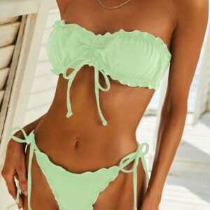 ZAFUL Strukturierter Salat Bikini Badeanzug mit Seitlichem Bindeband M Grün