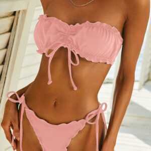 ZAFUL Strukturierter Salat Bikini Badeanzug mit Seitlichem Bindeband M Hell pink