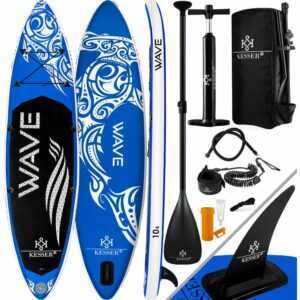 ® Aufblasbares SUP Board Set Stand Up Paddle Board Premium Surfboard Wassersport | 6 Zoll Dick | Komplettes Zubehör | 130kg , (AQUA) Blau 320CM