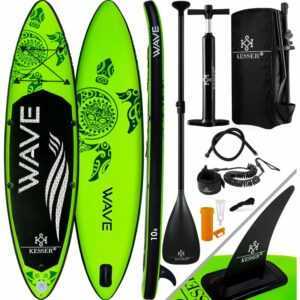 ® Aufblasbares SUP Board Set Stand Up Paddle Board Premium Surfboard Wassersport | 6 Zoll Dick | Komplettes Zubehör | 130kg , (AQUA) Grün 320CM