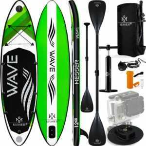 ® Aufblasbares SUP Board Set Stand Up Paddle Board Premium Surfboard Wassersport | 6 Zoll Dick | Komplettes Zubehör | 130kg , (VARIO) Grün 366CM