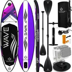 ® Aufblasbares SUP Board Set Stand Up Paddle Board Premium Surfboard Wassersport | 6 Zoll Dick | Komplettes Zubehör | 130kg , (VARIO) Violett 320CM