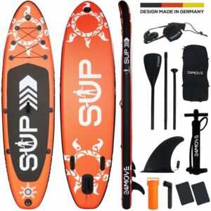 24move - ® Sup 320cm Rot, Aufblasbares Stand Up Paddle Board Set, Surfboard, Yoga Board, Kajak, Action Cam Ready, Pumpe, Rucksack, 3 Finnen, Ventil,
