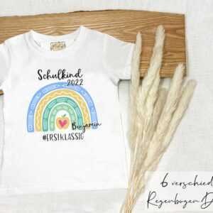 6 Regenbogen Designs | T-Shirt Schulkind Einschulung Erstklässler Einschulungsshirt Erster Schultag Schulanfang Mädchen Junge Mit Namen