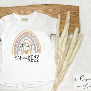 6 Regenbogen Designs | T-Shirt Schulkind Einschulung Erstklässler Einschulungsshirt Erster Schultag Schulanfang Mädchen Junge Mit Namen