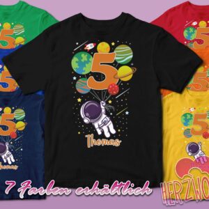 Astronaut Planeten Geburtstagsshirt 4. 5. 6. 7. 8. 9. Jungen T-Shirt Name Kinder Jungs Weltall Personalisierbar | In 7 Farben Erhältlich