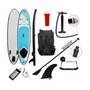 Aufblasbares Stand Up Paddle Board Set in Blau 307cm Surfboard SUP Leichtgewichtig 6.75kg Wassersport Rutschfest Tragetasche Handpumpe Elastischer